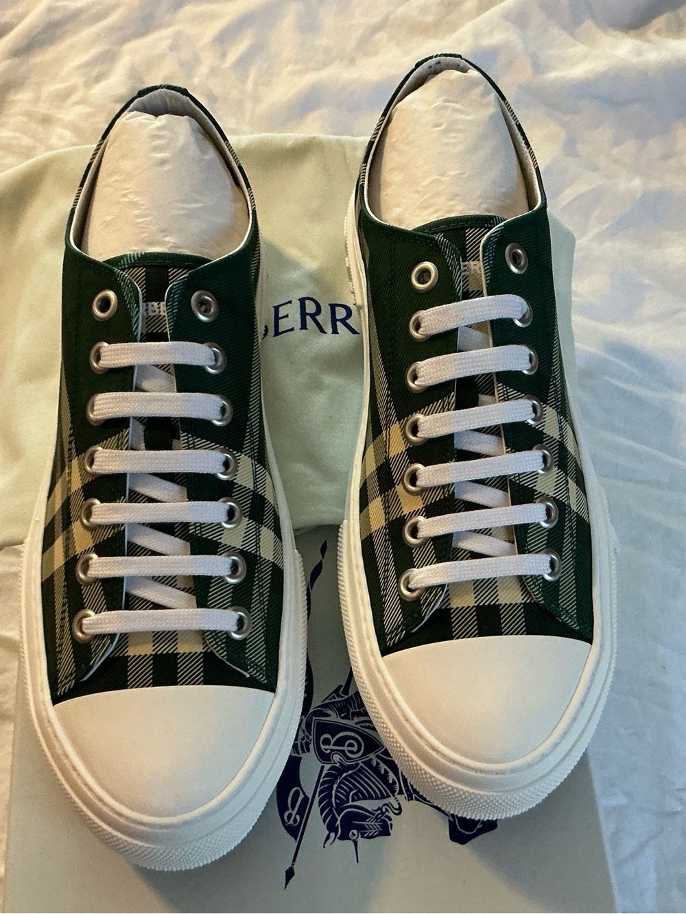 Burberry Green Vintage Check Low-Top Sneakers with White Soles